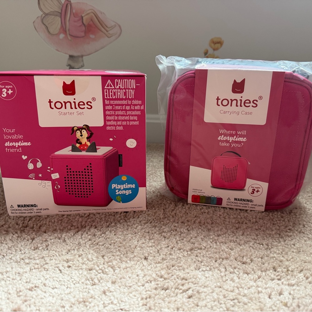 tonies Pink Toniebox Starter Set with Carrying Case - Kids Learning Audio Toy